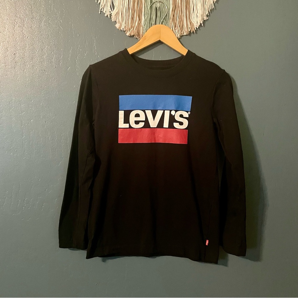 Levi’s Boys Black Cotton Graphic Logo Long Sleeve Tee Size 14/16